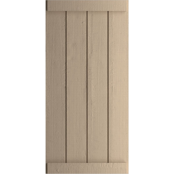 Rustic Four Board Joined Board-n-Batten Rough Cedar Faux Wood Shutters W/End Batten, 22W X 70H